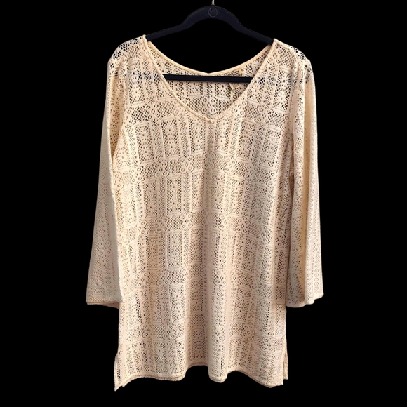 LUCKY BRAND VNeck Open Knit Tunic Beach Coverup Top - Picture 1 of 12